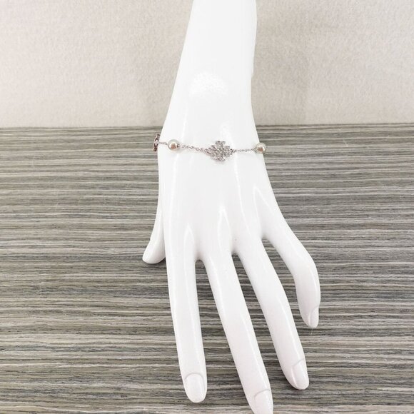 Tory Burch Gemstones and Pearl Bracelet Silver OS - Picture 4 of 16